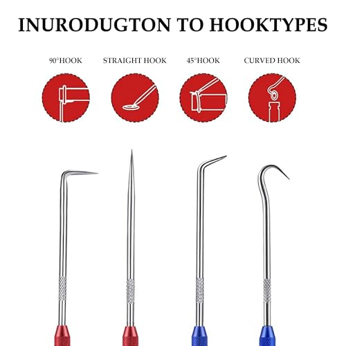 Salior 2PCS CarbonSteel Hook Tool and Pick Set,Double End Pick and Hook Set Auxiliary Dismantling Fittings,Universal O Ring Pick Set and Hook Tool Car Accessories Fit for Most Vehicles - color: Red+Blue/2PCS