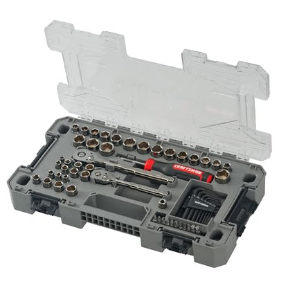 CRAFTSMAN OVERDRIVE 64-Piece Gunmetal Chrome Mechanics Tool Set, Standard SAE/Metric Socket Set, with Hard Case (CMMT99064)