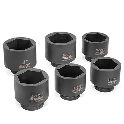 Stark USA 6-Piece 1-Inch Drive Jumbo Shallow Impact Socket Set, SAE 6-Point Cr-Mo Steel Spindle Axle Nut Sockets, 3-1/4" to 4", Heavy Duty Set for Trucks, Trailers & Equipment Repair - style: 6pcs SAE Shallow Socket Set (3-1/4 inch to 4 inch)