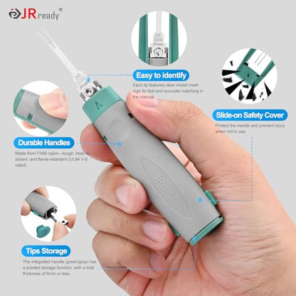JRready 36PCS Pin Removal Tool 2 Nylon Handles for Electrical Connectors | Pin Extractor for Deutsch AMP Molex Delphi Harting BYD JPT, Handle Storage Function, Tip Protective Cover-JRconDRK11C38-01