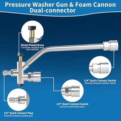 Pressure Washer Gun with Foam Cannon Car Wash Kit, Dual Channels-Foam/Water in 1s,1/4 Inch Quick Dual Connector Accessory for Car Wash Foam Gun & Pressure Washer Gun,with 5-Nozzle 3/8″ Swivel QC - style: Car Wash Master