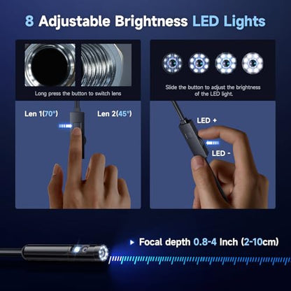 Endoscope Camera with Light, Dual-Lens 1920P HD Borescope with 8+1 Adjustable LED Lights, IP67 Waterproof Inspection Camera 16.5FT Semi-Rigid Snake Camera for iOS & Android (2 Interface) - style: 2-interface