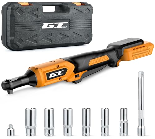 3/8" Cordless Ratchet Wrench, Compatible with DEWALT 20V MAX Battery, 60Ft-Lbs Power Brushless Electric Ratchet Tool Kit Variable Speed with 8 Sockets, 1/4" Adapters, 6" Extension Bar (Tool Only)