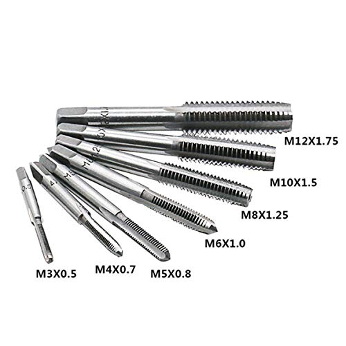 8pcs Metric Thread Machine Taps Set, Hand Screw Thread Plug Taps M3 M4 M5 M6 M8 M10 M12 with Adjustable Tap Wrench 1/16-1/2''