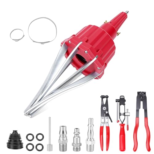 Pneumatic CV Boot Expander Spreader Tool Kit, Installation Removal Repair Kit with 3 Clamp Pliers 15 Pairs Hose Clamp, Universal CV Joint Boot Tool Compatible with ATV UTV (Red) - color: Red