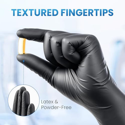 Borje Nitrile Gloves Large, 100 Count Disposable Gloves, Black, Latex & Powder-Free, 6 Mil, Medical Exam, Food Safe, Cooking, Mechanic, Automotive - size: Large
