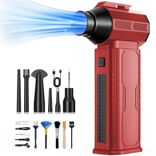 Compressed Air Duster, 130,000RPM Ultra-Powerful Electric Air Duster | 8000mAh Rechargeable Battery Cordless Blower, 4-Gear Adjustable Air Blower for Keyboard, Computer, Car, Home Cleaning - Red - color: Red