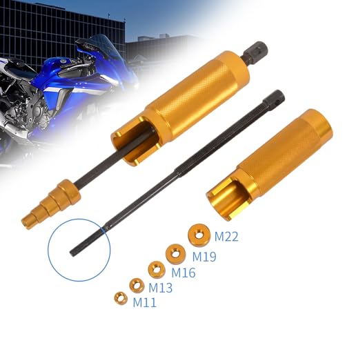 MOTO4U Piston Pin Puller, Plungers Remover Tool Heavy Duty Wrist Pin Puller-Short Skirt Piston Tool with 5 Adapters Piston Bolts (11mm, 13mm, 16mm, 19mm, 22mm) for Small Engine Repairs in Gold - color: Gold