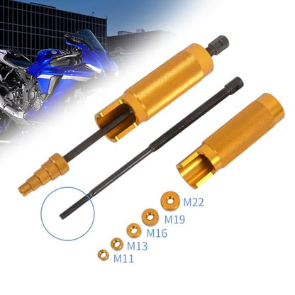 MOTO4U Piston Pin Puller, Plungers Remover Tool Heavy Duty Wrist Pin Puller-Short Skirt Piston Tool with 5 Adapters Piston Bolts (11mm, 13mm, 16mm, 19mm, 22mm) for Small Engine Repairs in Gold - color: Gold