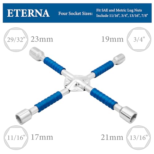 ETERNA Professional 14" Four Way Lug Wrench, Car Wheel Lug Nut Cross Wrench, Universal Heavy Duty Socket Spanner,Carbon Steel Car Tire Repair Tool - color: 14" Four Way Lug Wrench-new