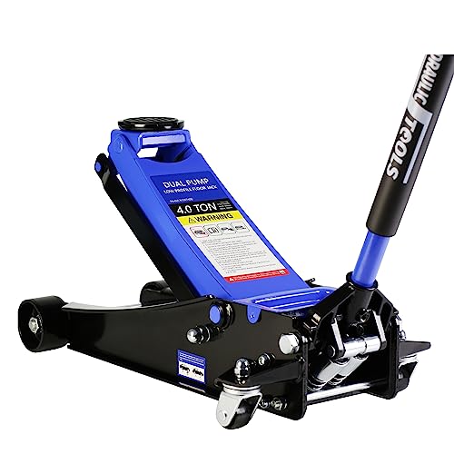 4 Ton Low Profile Floor Jack Hydraulic Jack Heavy Duty Steel Floor Jack with Dual Piston Quick Lift Pump 4 Ton (8000 lb) Capacity Lift Range 4.0"-21.0" Blue - color: Blue 4.0T Dual Pump 4.0"-21.0"