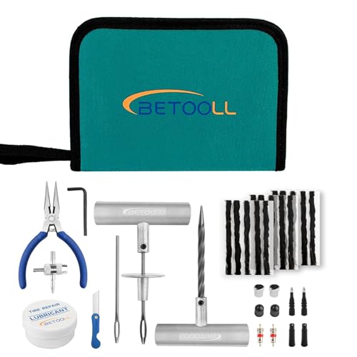 BETOOLL Tire Repair Kit, 35 Pcs Professional Heavy Duty Universal Emergency Flat Tire Repair Kit to Fix Punctures, for car Motorcycle, Truck, Golf Cart, ATV, Tractor, ARB, RV, SUV, Trailer etc.