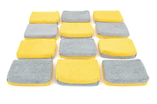 Autofiber Thin [Saver Applicator Terry] Ceramic Coating Applicator Sponge | 12 Pack | with Plastic Barrier to Reduce Product Waste. (Gold/Gray) - color: Gold/Gray, size: Thin