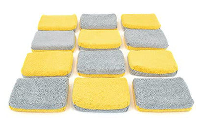 Autofiber Thin [Saver Applicator Terry] Ceramic Coating Applicator Sponge | 12 Pack | with Plastic Barrier to Reduce Product Waste. (Gold/Gray)