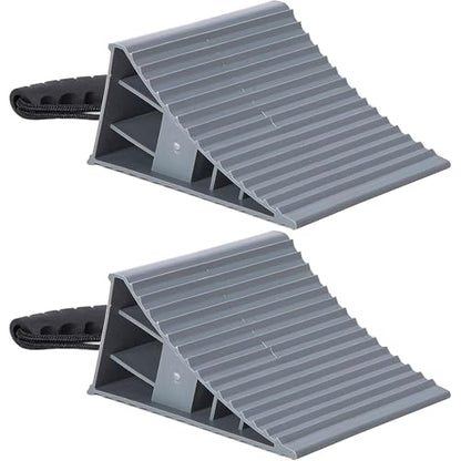Homeon Wheels RV Camper Large Wheel Chocks Extra Wide with Handle and Rope for Travel Trailers, Cars, Tire Chocks Blocks 2 Packs Hard Plastic Heavy Duty(Gray) - color: Gray Large Chocks