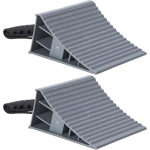 Homeon Wheels Large RV Wheel Chocks, 2-Pack Extra-Wide with Handle, Gray | Built-In Rope Keeps Chocks Within Reach - color: Gray Large Chocks