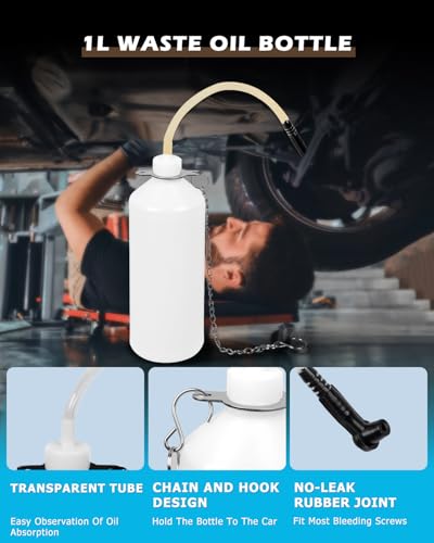DAYUAN 3L Hand Brake Fluid Bleeder Bleeding One Man Tool Kit | Fits Most European Models, Quick Release & Locking Chuck, E20 Adapter, 3L Pressure Tank, 1L Suction Tank