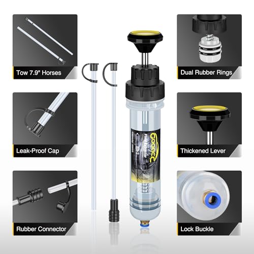 GOOACC Oil Extractor Pump Automotive, Fluid Extractor with Hose Oil Change Syringe Vacuum Pump Extractor, 200CC Manual Brake Fluid Extractor for Car Engine Oil Transfer Suction Extraction Fill 0.21QT - size: 200CC Manual