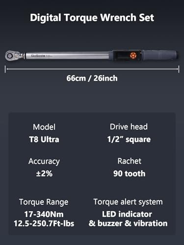 Goseek Upgraded Rechargeable Digital Torque Wrench, 12.5-250.7Ft-lbs/17-340Nm, 1/2'' Drive Electric Torque Wrench Set with Buzzer & LED & Vibration for Car Motor Tires Auto Repair