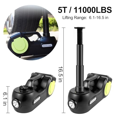 5 Ton Electric Car Jack with Impact Wrench - Hydraulic Jack 12V DC for Sedan, Truck, SUV - LED Light, 135-360mm Lift Range