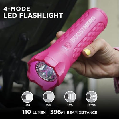 BoostHero Portable Car Battery Jump Starter, 6,000mAh Power Bank, LED Flashlight, with Smart Jumper Cables for up to 6.0L Gas/4.0L Diesel Engines (Pink) - color: Pink
