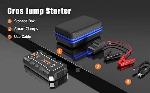 Cros 3500A Car Battery Jump Starter, 24000mAh Battery Booster Pack with Wireless Charger, 12V Portable Jump Box Jumper Starter for Up to 9.0L Gas & 7.0L Diesel Engines, Power Bank & LED Flashlight