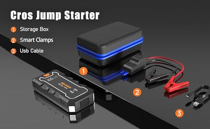 Cros 3500A Car Battery Jump Starter, 24000mAh Battery Booster Pack with Wireless Charger, 12V Portable Jump Box Jumper Starter for Up to 9.0L Gas & 7.0L Diesel Engines, Power Bank & LED Flashlight