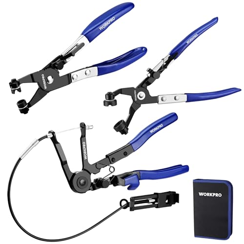 WORKPRO 3-Piece Hose Clamp Pliers Set with Pouch - 27" Long Reach Wire Spring Hose Clamp Plier & Angled Spring Clamp & Flat Band Pliers for Removal, Installation of Ring - style: 3-Piece with Pouch