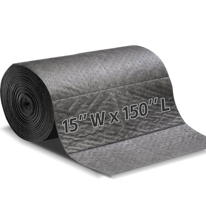 150" L x 15" W Absorbent Mat Roll, Heavyweight Oil and Watter Pads Absorbs up to 40.2 Gallons, Polypropylene Meltblown Maintenance Absorbent Bonded Roll, for Protecting Home Garage Basement - size: 15in x 150in