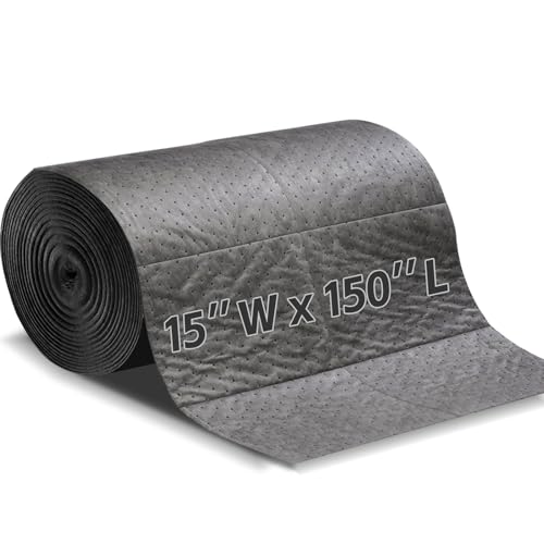150" L x 15" W Absorbent Mat Roll, Heavyweight Oil and Watter Pads Absorbs up to 40.2 Gallons, Polypropylene Meltblown Maintenance Absorbent Bonded Roll, for Protecting Home Garage Basement - size: 15in x 150in