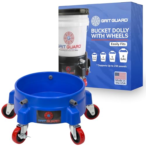 Grit Guard Bucket Dolly with Wheels - Rolling Detailing Wash Bucket with 5 Wheels and 2 Locking Casters Compatible with 2.5, 4, 5 and 6 Gallon Buckets (Blue, 3" Red Casters) - Made in the USA - color: Blue, size: 3" Red Casters