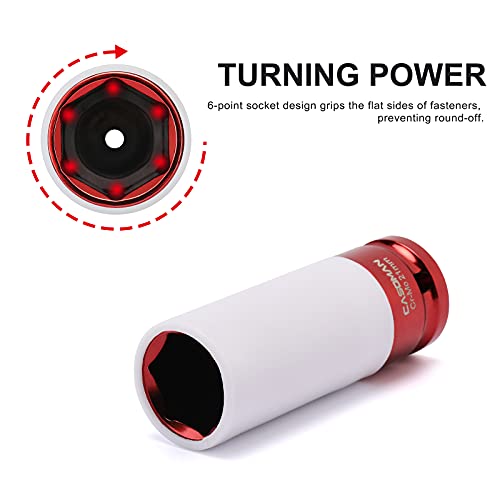 CASOMAN 1/2- Inch Drive Wheel Protector Impact Socket, Extra Thin Wall, Rim Protect Sleeves, 6 Point, Metric,17mm,19mm,21mm,22mm,23mm,24mm,27mm, 7 Pieces Set - size: 7PCS
