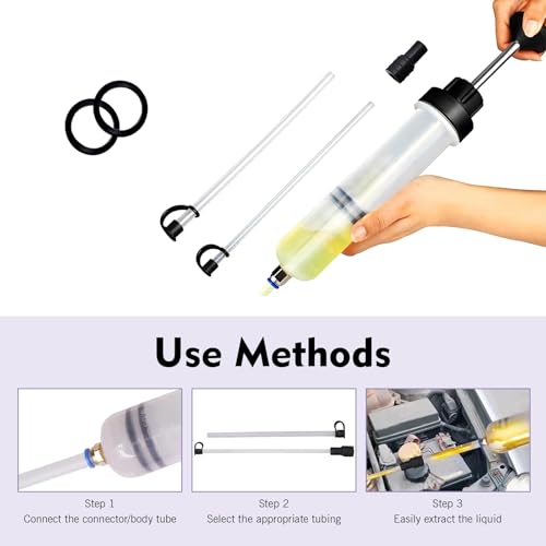 200cc Automotive Fluid Extractor Pump, Powerful Suction Manual Oil Change Syringe with 2 Replacement Suction Tubes, Car Fluid Extraction & Filling Tool, Universal for Most Cars