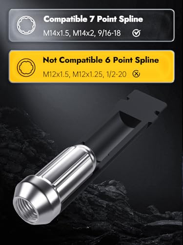 MIKKUPPA 7 Spline Lug Nuts Socket Key - for 20mm Inner Diameter - Compatible with 21mm (13/16) and 22mm (7/8) Replacement Hex Socket - color: Black, size: 7 Spline - 1 PC