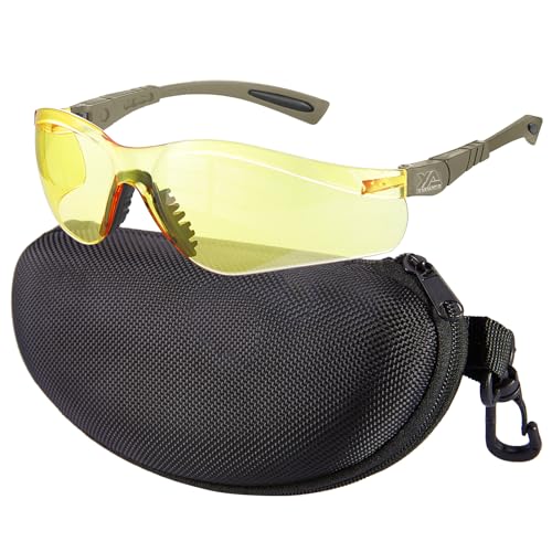 xaegistac Shooting Glasses Anti Fog -Shooting Range Eye Protection | Adjustable Safety Glasses with Z87.1 Certificated Impact Reistance - color: Khaki Frame Yellow Lens