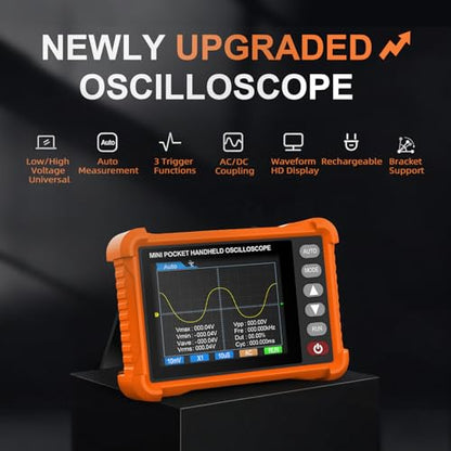 Handheld Oscilloscope with Multimeter Kit, Digital Lab Automotive Oscilloscopes with 500kHz Bandwidth, 6000 Counts Clamp Meter & Bluetooth, AC/DC Volt Tester for NCV Current Resistance Capacitance