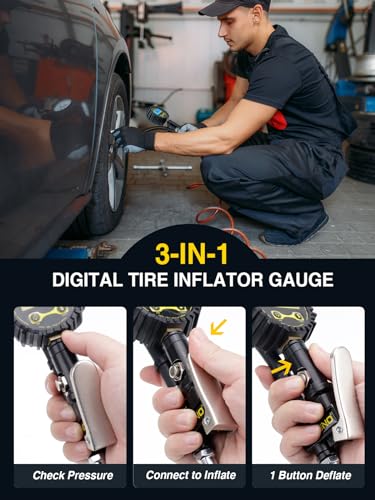 Digital Tire Inflator with Pressure Gauge, 200 PSI, Heavy Duty Air Compressor Accessories, Comes with a Portable Carrying Box - size: 200PSI with case