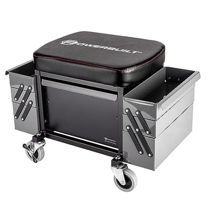 Powerbuilt Rolling Seat with Expandable Tool Trays, Roller Toolbox Garage Stool - Grey 941918ECE - style: Expandable Tool Trays