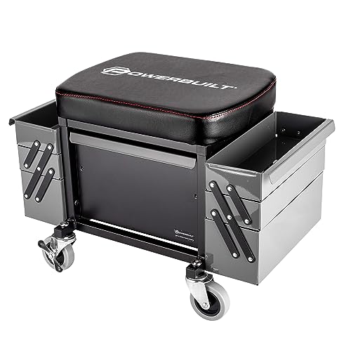 Powerbuilt Rolling Seat with Expandable Tool Trays, Roller Toolbox Garage Stool - Grey 941918ECE - style: Expandable Tool Trays