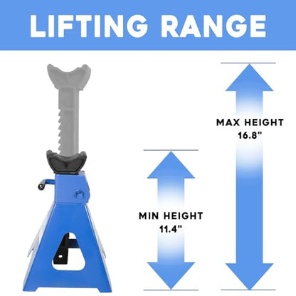 3 Ton (6,000 LBs) Automotive Jack Stands,Heavy Duty Steel Car Lifting Stand for Garages,Repair Shops,Adjustable Height 11.4"-16.8",1 Pair - size: 3 Ton