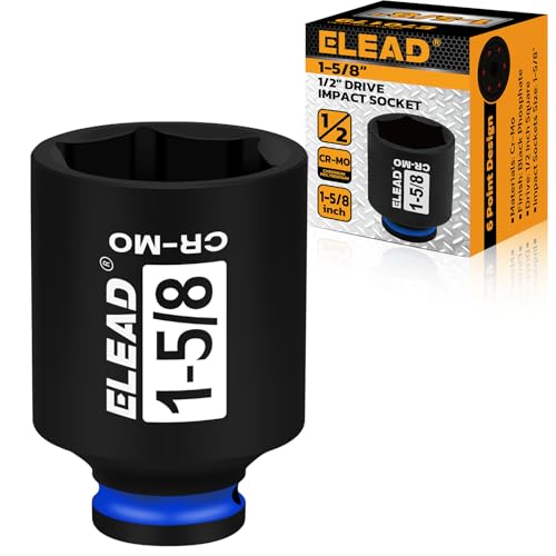 ELEAD 1/2" Drive Deep Impact Socket, 1-5/8 inch SAE 6 Point 1/2-inch Drive Impact Axle Nut Sockets, CR-MO Nut Socket Set, Oil Filter Sockets, Tools for Easy Removal of Axle Shaft Nuts - color: 1-5/8 inch
