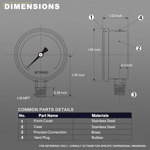 0-100 Psi Fuel Pressure Gauge, 1.5" Dial Size, 1/8" NPT Lower Mount, Stainless Steel Case, Glycerin Liquid Filled, Inline Low Pressure Gauge, for Oil Water Air Pressure Test - size: 0-100 Psi, style: Lower Mount
