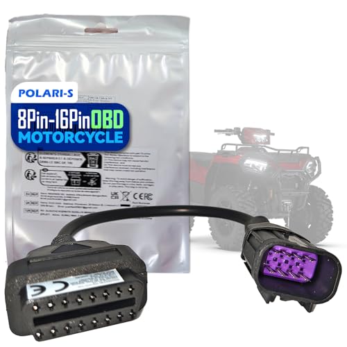 OBDII Motorcycle Adapter Cable - 16 Pin to 8 Pin Polaris Connector for Diagnostic Code Reader Scanner, Fits RZR, Ranger, Slingshot, Sportsman ATV