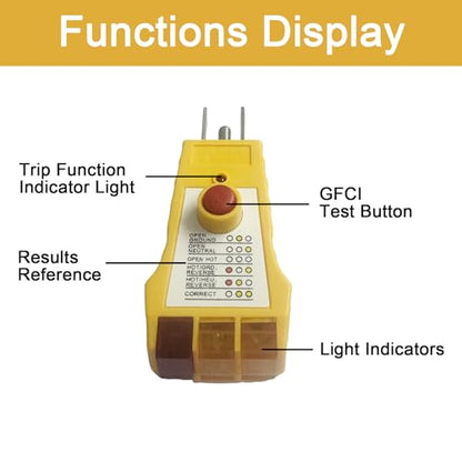 Outlet Tester with GFCI Check - Grounding & Receptacle Circuit Tester, Electric Outlet Tester Plug in, Automatic Electric Circuit Polarity Voltage Detector Breaker Finder (Yellow)