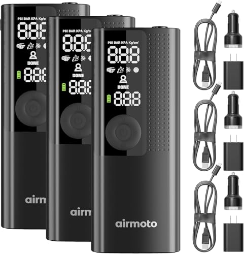 Airmoto and Power Kit Bundle Deal - 3 bundle - Tire Inflator Portable Air Compressor with Power Kit for Charging on The Road - Cordless Air Pump for Car Tires, Motorcycle, Bicycle, Balls (Pack of 3) - size: 3-Pack