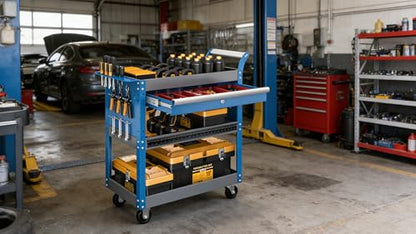 3 Tier Rolling Tool Cart on Wheels,Mechanic Tool Cart with Lockable Drawers,440 LBS Load Capacity Tool Storage Cart with Pegboard and Hook,Industrial Utility Cart,for Garage, Workshop and Warehouse