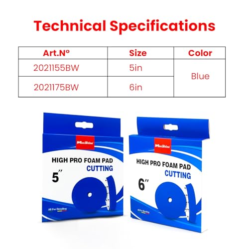 Maxshine 5” Universal High Pro Cutting Foam Pad – Compatible with DA & Rotary Polishers – Professional Detailing Pad for Swirl & Oxidation Removal – Washable & Reusable – Hook & Loop Backing - size: 5", style: Cutting