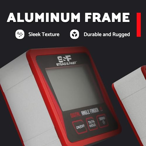 S&F STEAD & FAST Digital Angle Finder Magnetic with Case & Backlit LCD | Self-inverting display, ±0.2° accuracy, Absolute & Relative, Hold & Zero, Auto-off, for Woodworking, Plumbing & Construction - color: Red