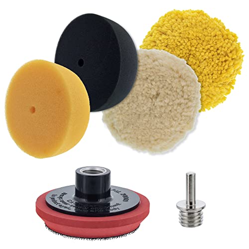 TCP Global Brand 3" Mini Buffing and Polishing Pad Kit with 4 Pads (2 Foam, 2 Wool), Backing Plate, and 1/4" Drill Adapter