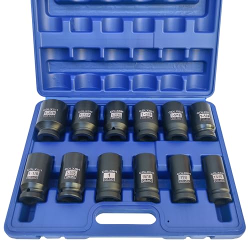 3/4 Inch Deep Impact Socket Set, Standard 6-Point SAE Socket Set | 12 Pcs Heavy Duty Drive Impact Sockets(13/16"-1-5/8"), Cr-Mo Steel, Overall Heat Treatment for Vehicle and Equipment Repair - style: zxttgj-3/4-12PC-SAE Socket